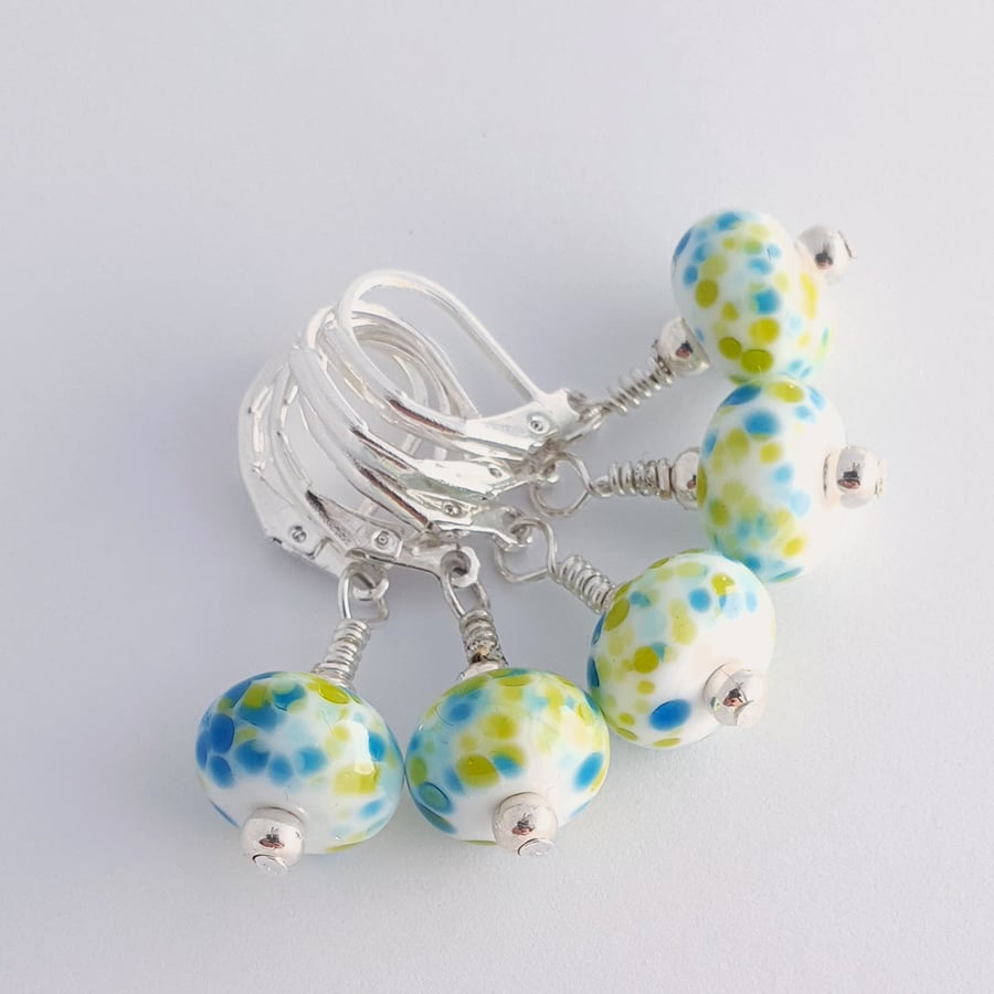 Lampwork Stitch Markers - Spring Greens and Blues