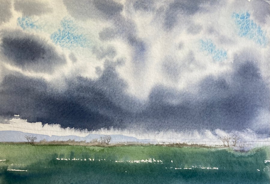 Easby skyscape (Pure Original Watercolour FULLY MOUNTED 8” x 6”)