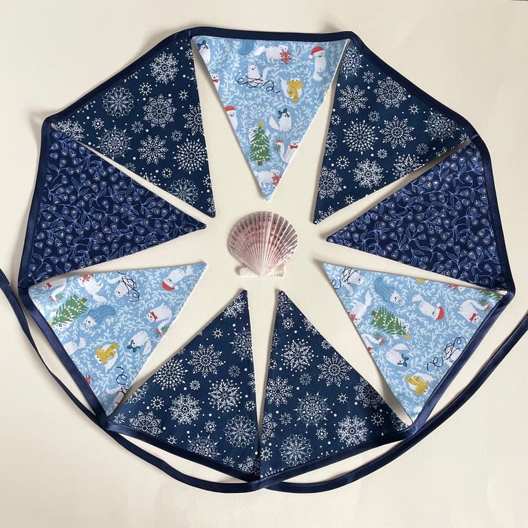 Large bunting - Kitties celebrating Christmas  - reversible 