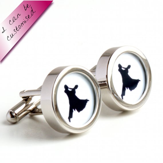 Dancing the Waltz Cufflinks in Black and White - Colour can be Customised
