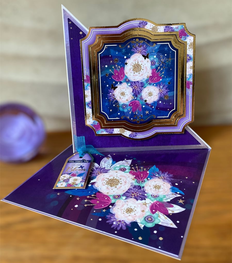 Floral Easel Special Occasion Card. Birthday, Thank You. 