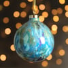 Christmas bauble double marbled gold blue ceramic decoration 