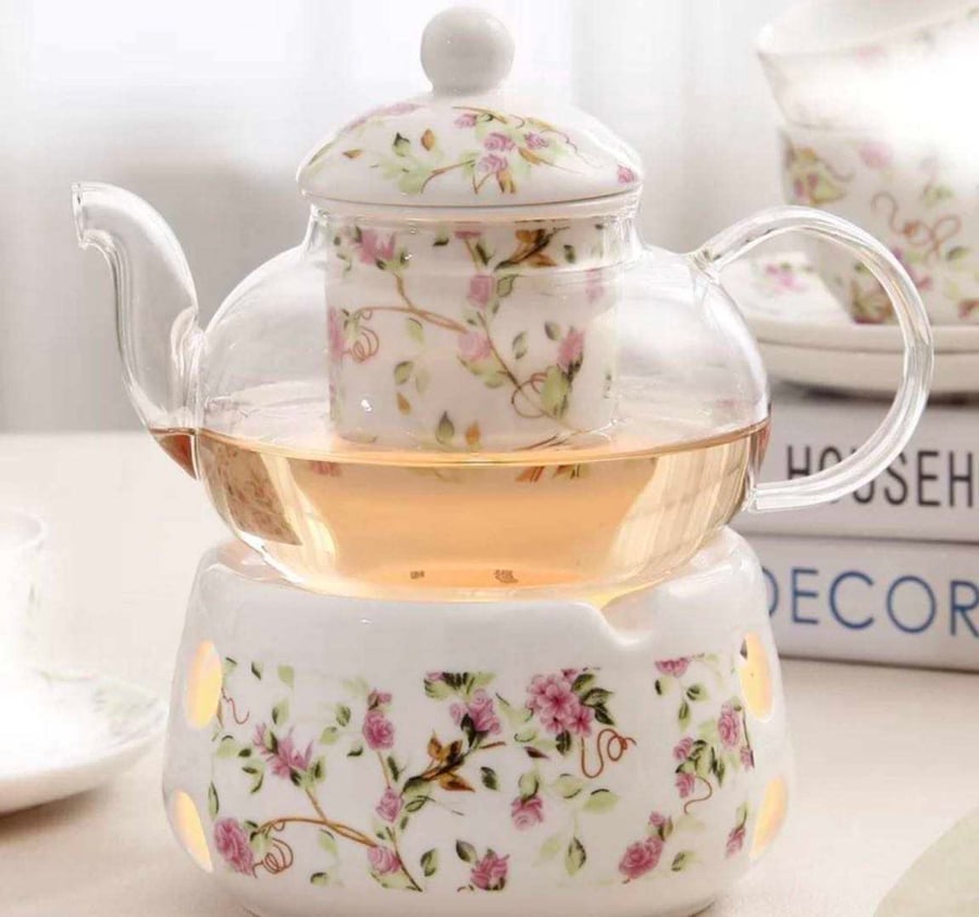 Floral teapot with infuser & warmer