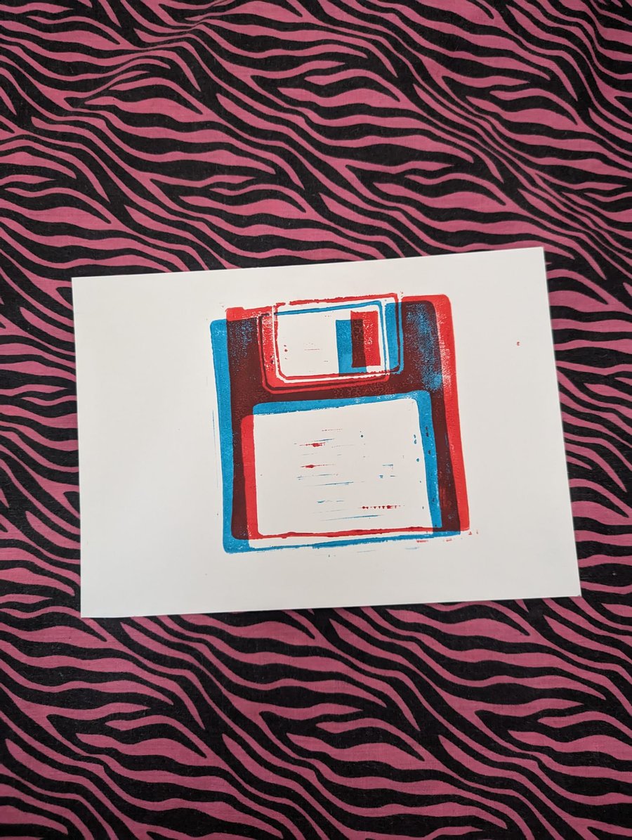90’s Nostalgic floppy disk lino print 