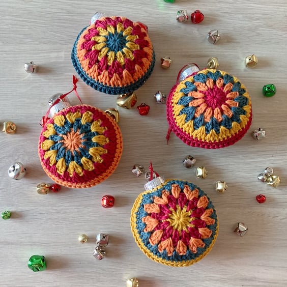 Crochet Christmas Baubles Set of 4 - Autumnal Colours - Tree Decorations