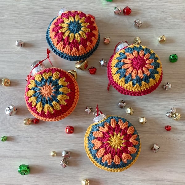 Crochet Christmas Baubles Set of 4 - Autumnal Colours - Tree Decorations