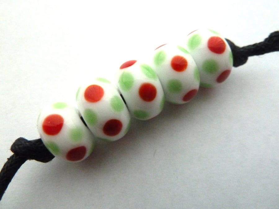 green and red spot handmade beads