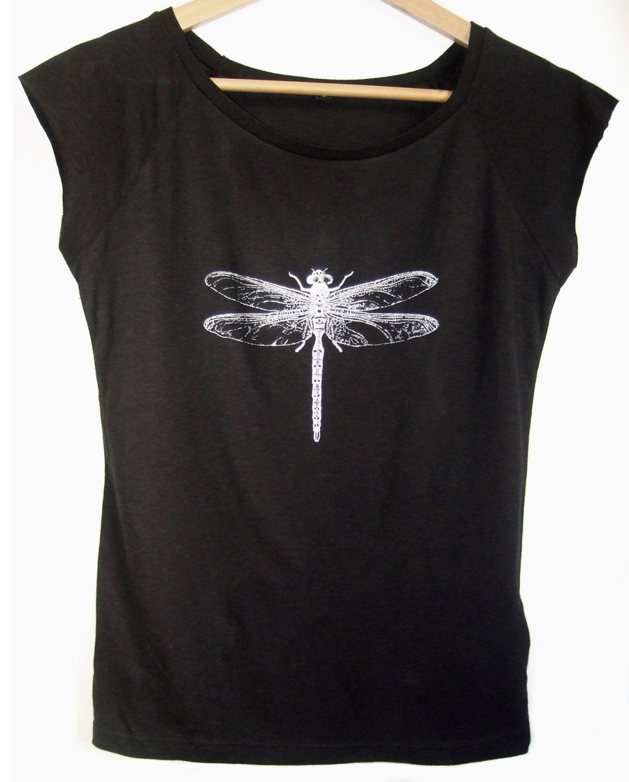 Dragonfly womens organic T shirt black bamboo and organic cotton