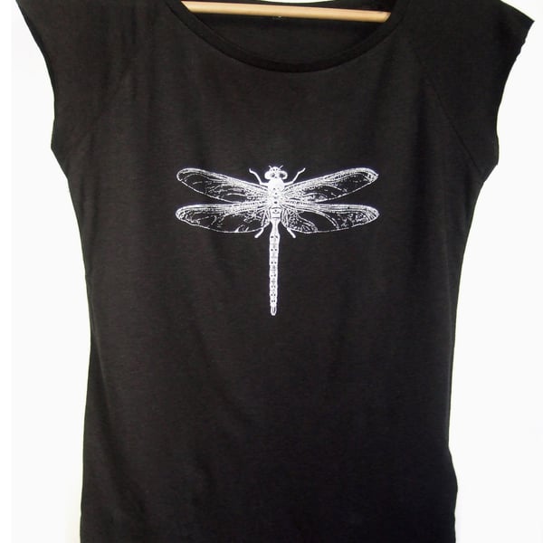 Dragonfly womens organic T shirt black bamboo and organic cotton