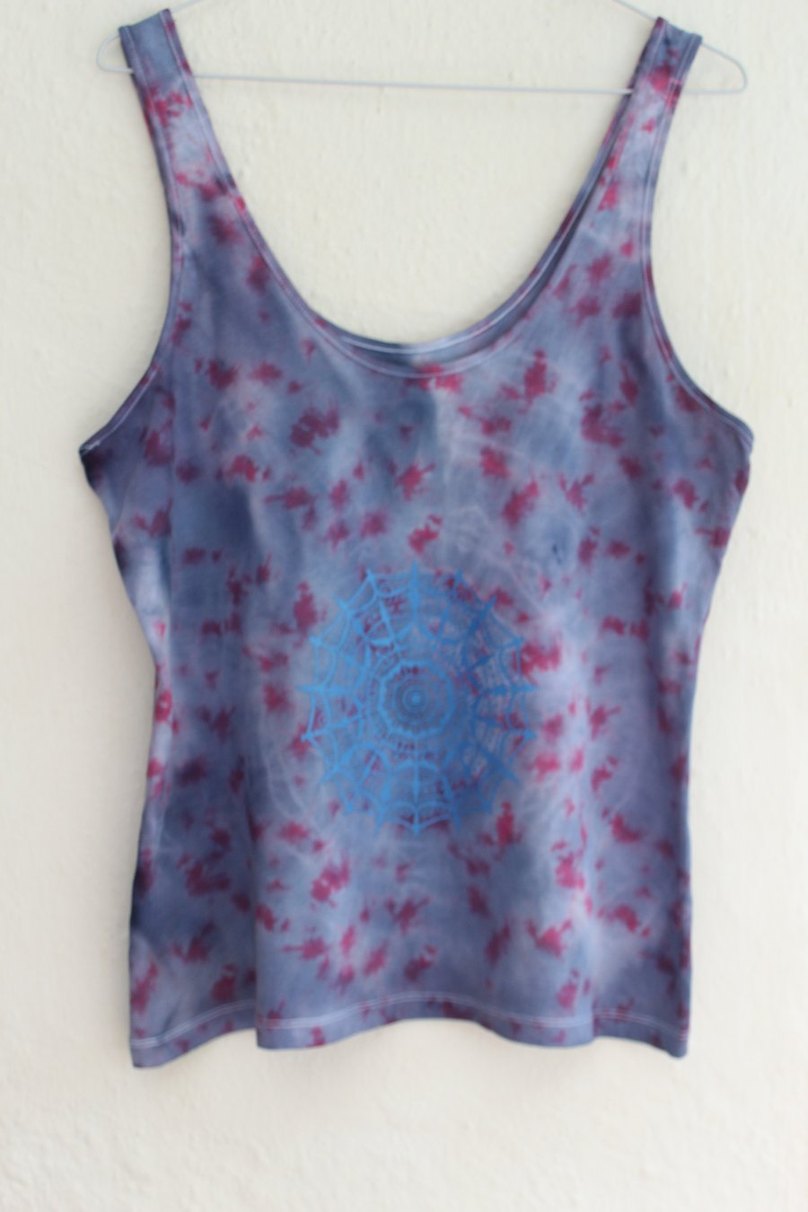 Bue tie dye T shirt vest, metallic blue mandala stretch Eco clothing