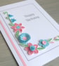 Handmade Birthday Card, Quilled Pink & Blue Floral Card - Image 2