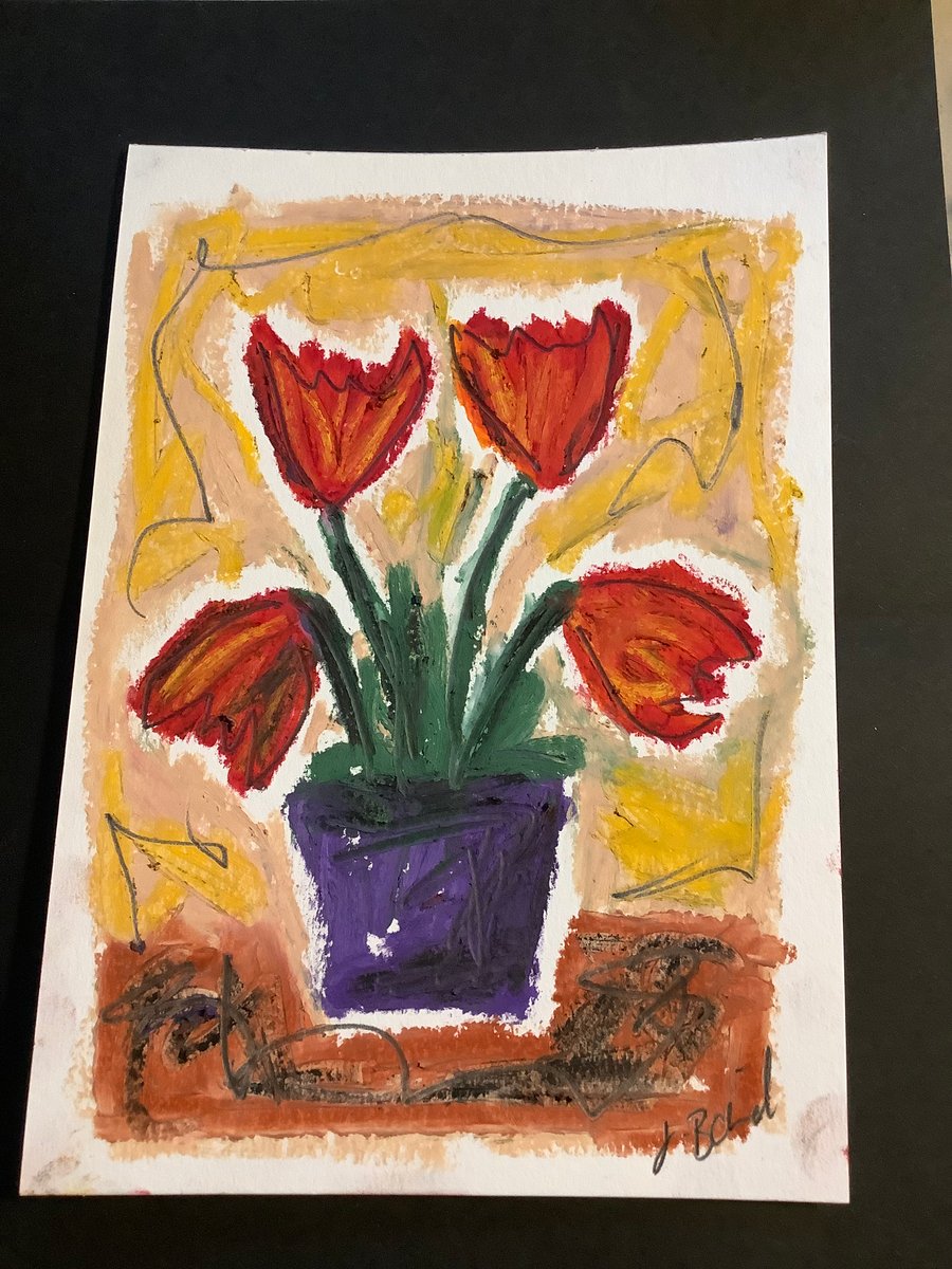 Tulips. Original oil pastel drawing. Unframed. Spring time. Easter. Flowers 