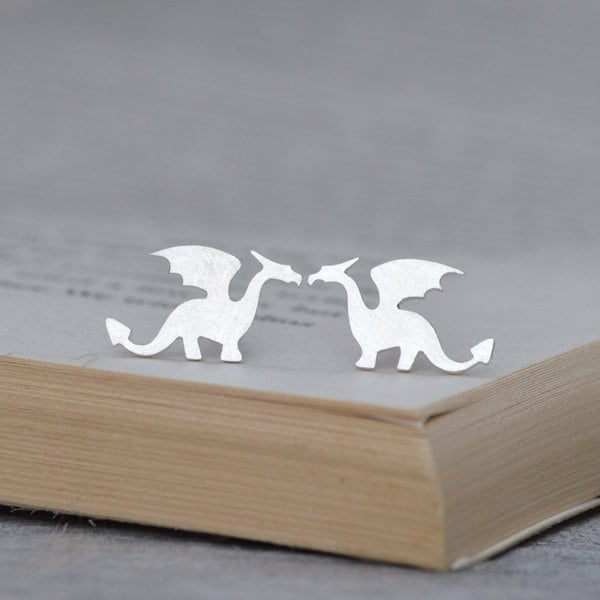 dragon earring studs in sterling silver