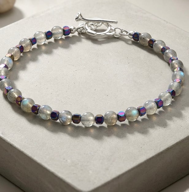  Labradorite and Rainbow Hematite Gemstone Bracelet