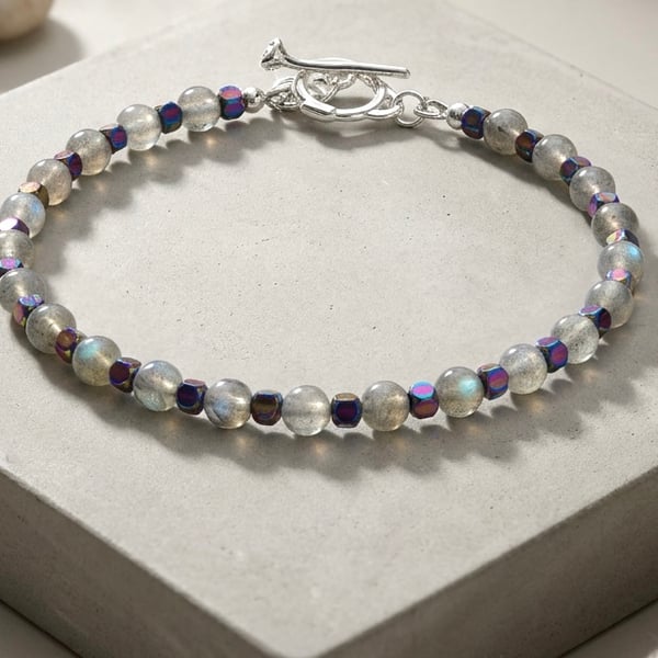 Labradorite and Rainbow Hematite Gemstone Bracelet