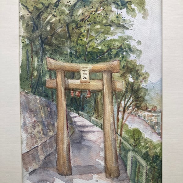 Watercolour of Miyoshi, Japan. Landscape of Asia 