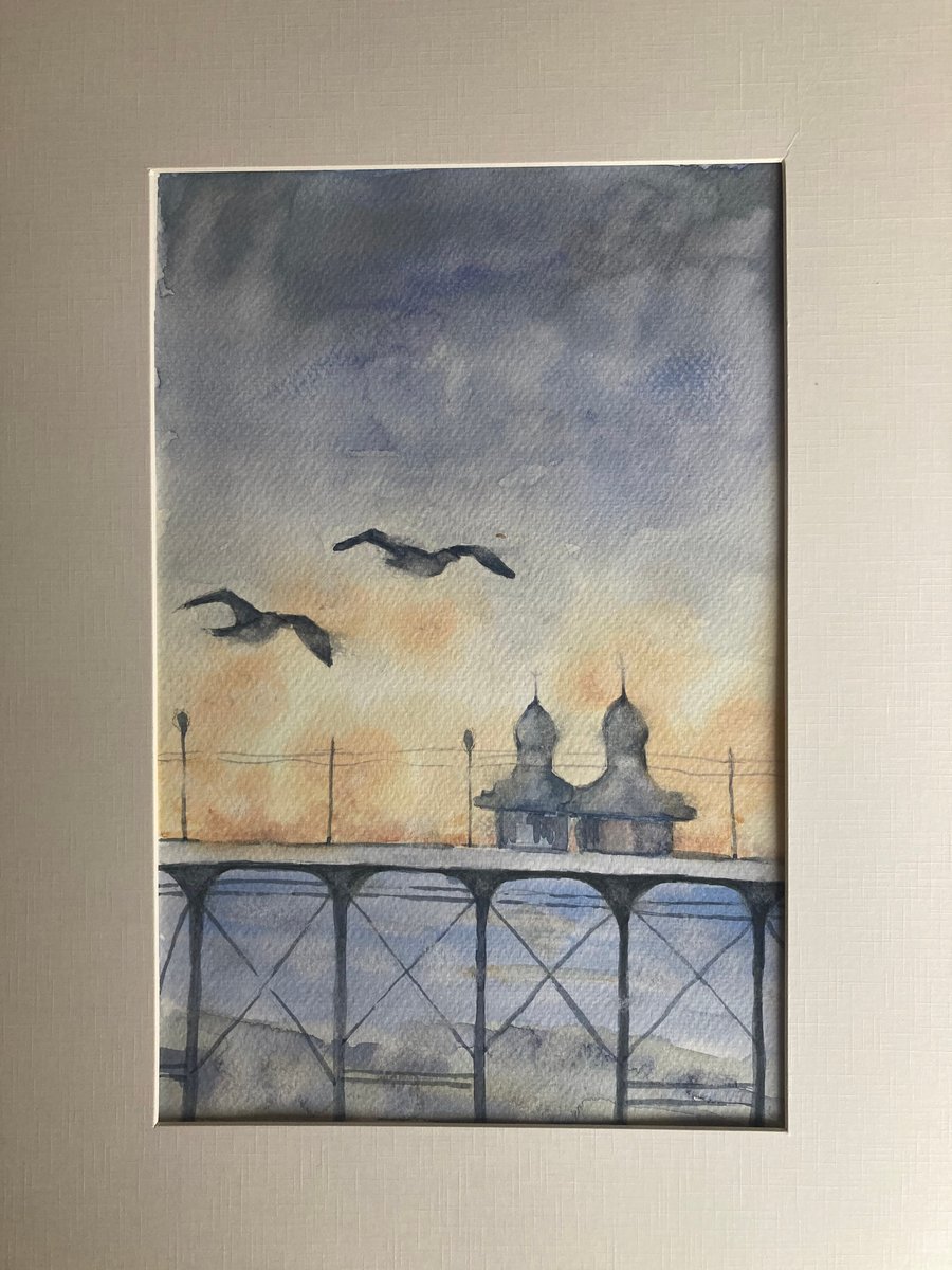 Watercolour of Blackpool North Pier at dusk