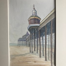 Watercolour of North Pier Blackpool. Landscape of Lancashire. Seascape. 