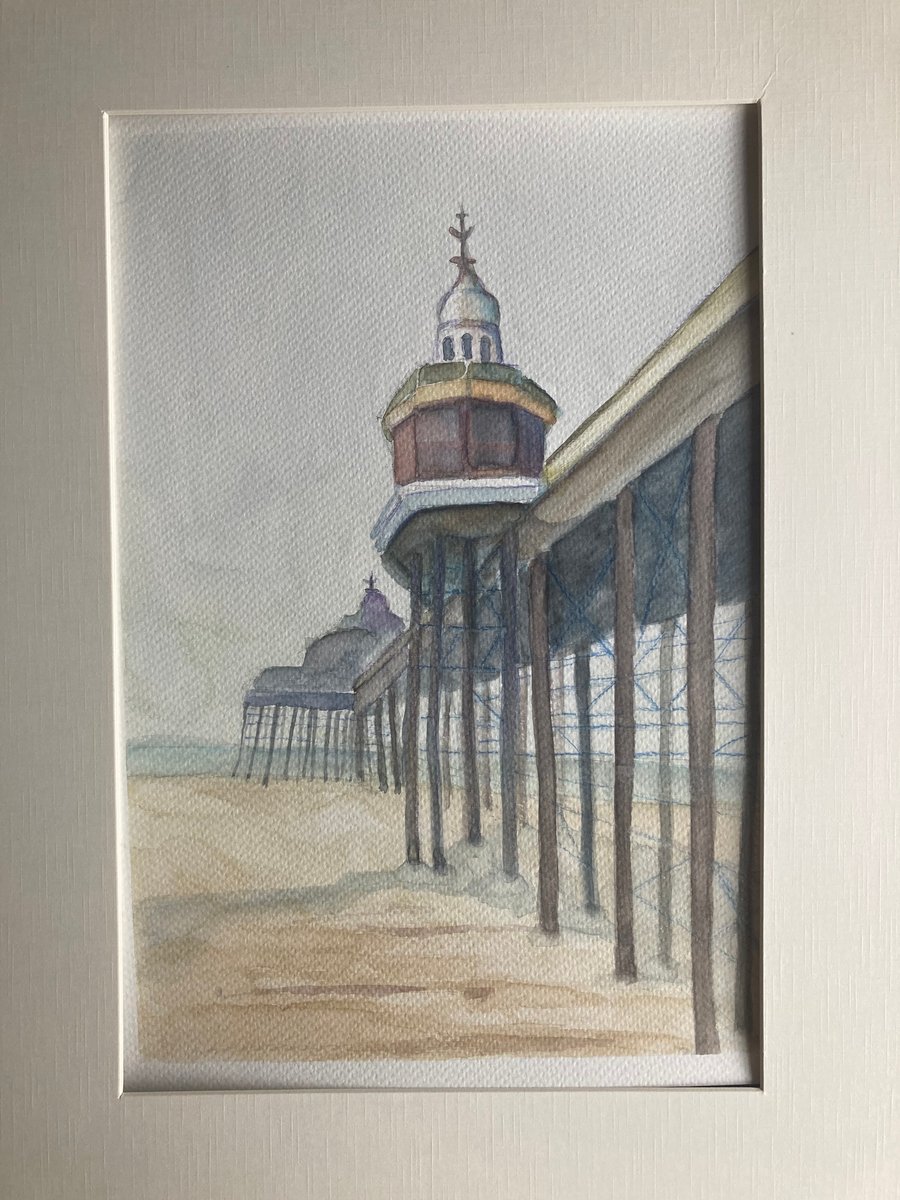 Watercolour of North Pier Blackpool. Landscape of Lancashire. Seascape. 