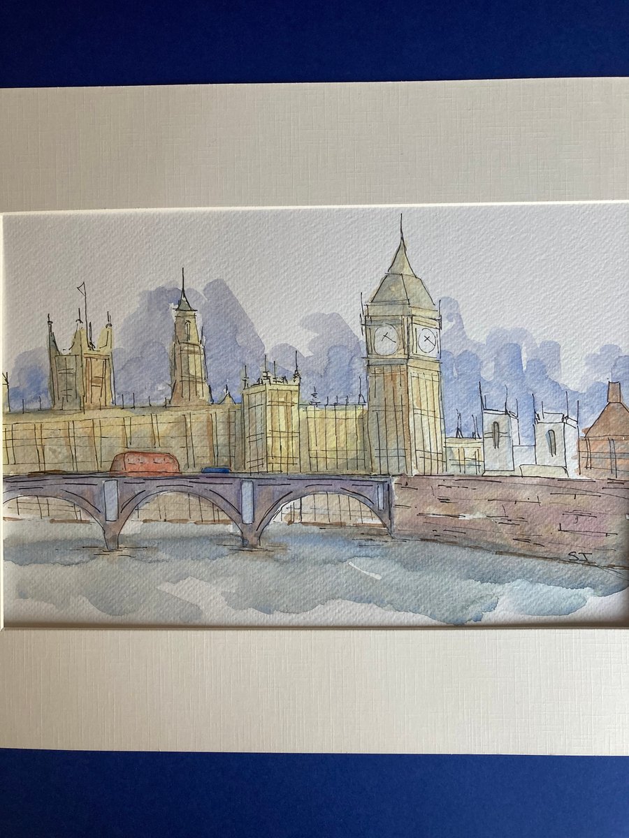 Original watercolour of Big Ben and the Houses of Parliament 