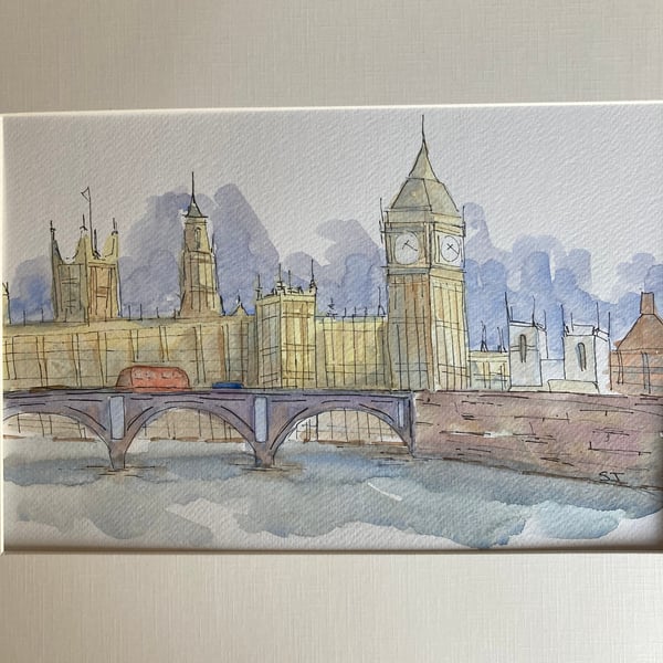 Original watercolour of Big Ben and the Houses of Parliament 