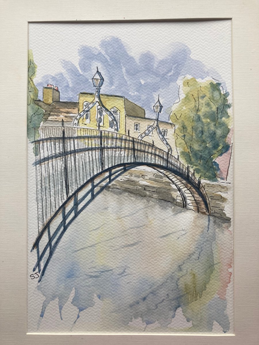 Watercolour of Hapenny Bridge, Dublin. 