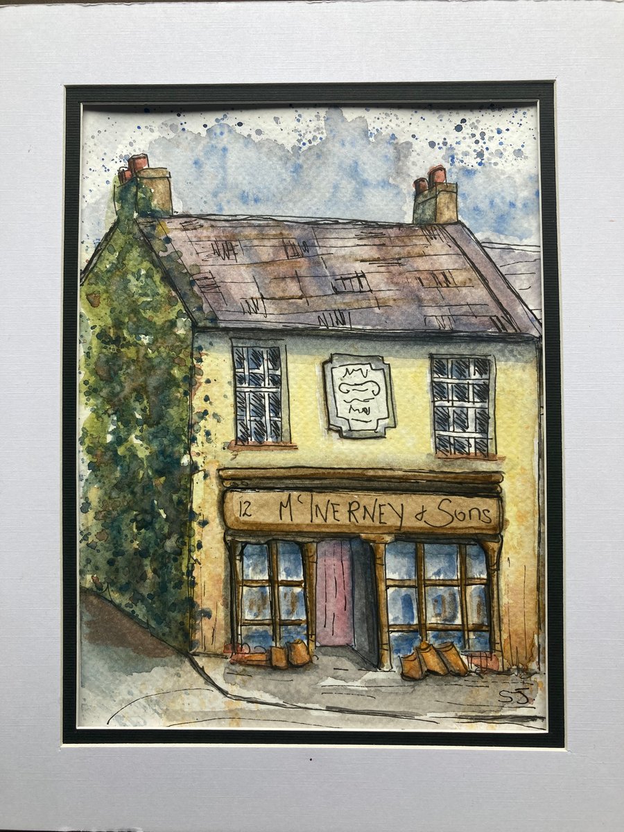 Watercolour of Irish corner shop. A5 painting of traditional Irish Store. 