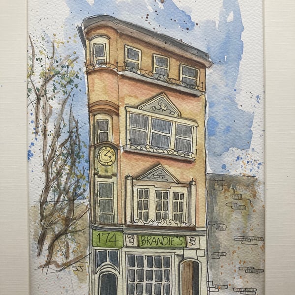 Watercolour of London. Painting of the Black Friar pub. Urban sketch. Uk 