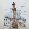 Watercolour of Pharos Lighthouse Fleetwood landscape of Lancashire