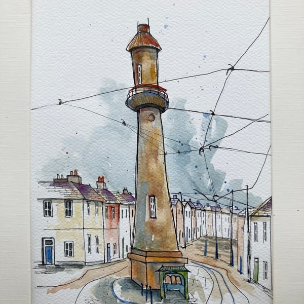 Watercolour of Pharos Lighthouse Fleetwood landscape of Lancashire