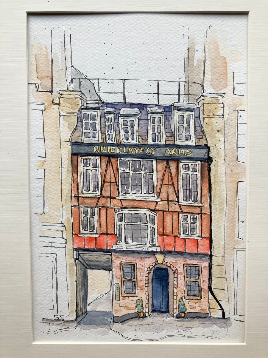 Watercolour of the Bricklayers Arms Fitzrovia London travel art UK