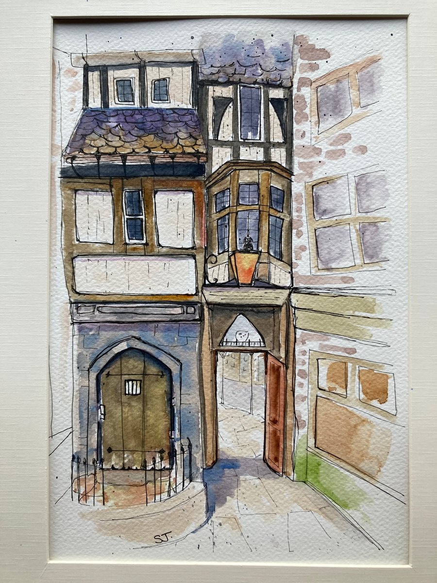 Watercolour of St Bartholowmews Gatehouse London travel art UK