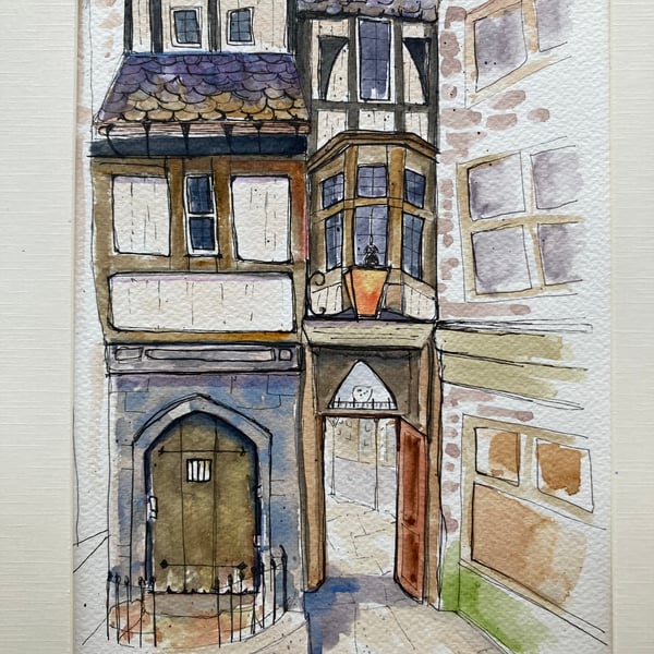 Watercolour of St Bartholowmews Gatehouse London travel art UK