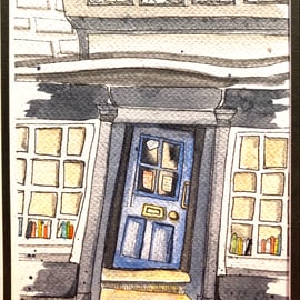 Watercolour of Kings English bookshop Cambridge UK 