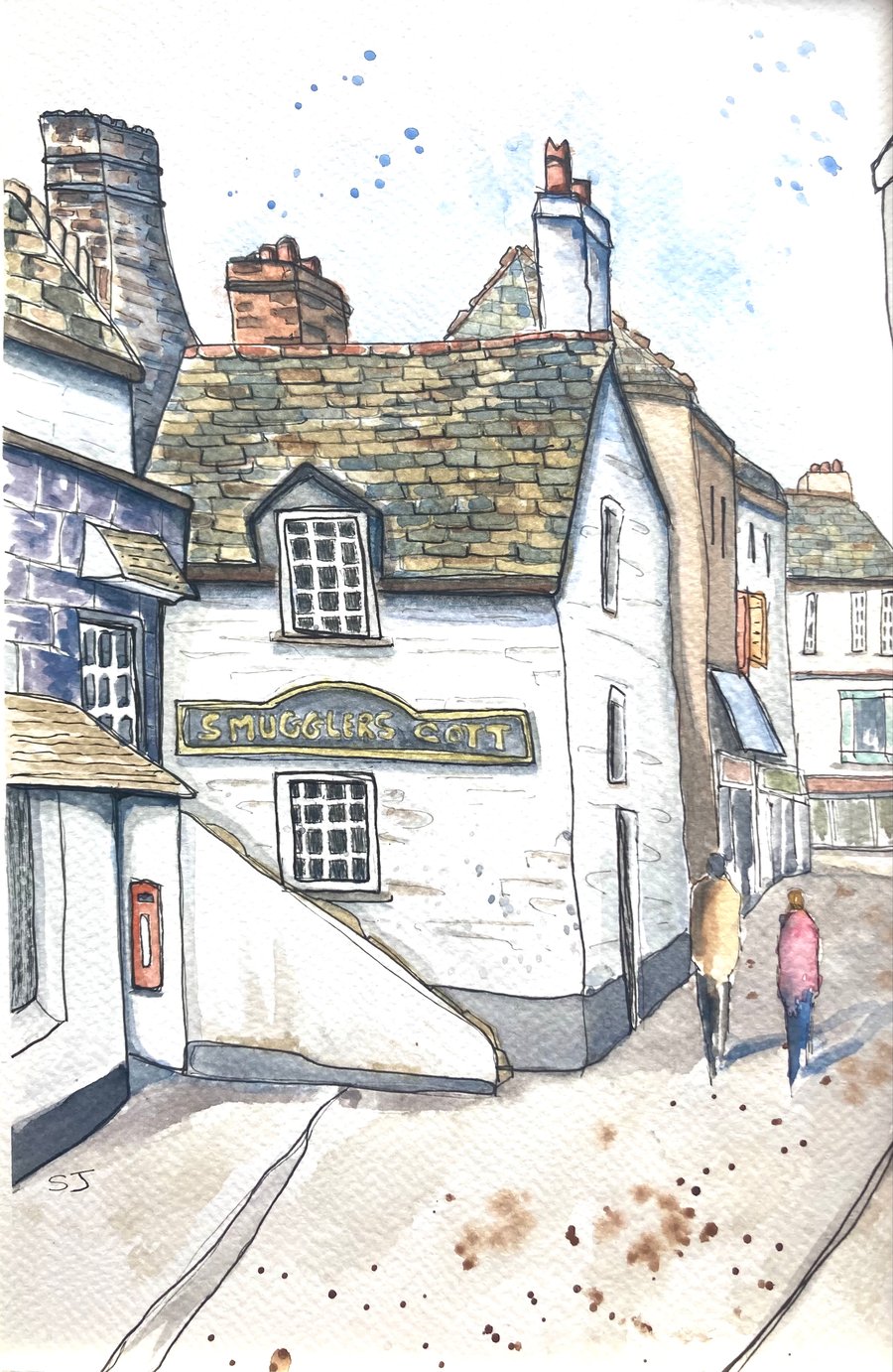 Original A4 Watercolour of Looe Cornwall UK