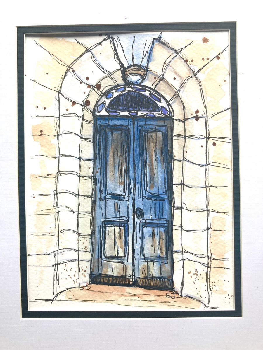 Original A5 Watercolour of an old doorway Blackpool UK 
