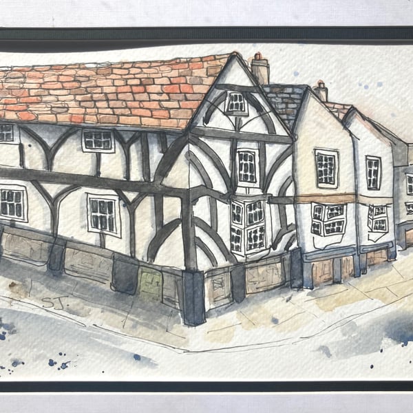 Original A5 watercolour of shopping street in York Yorkshire