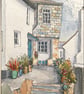 Original A4 watercolour of House on the hill Polperro Cornwall 