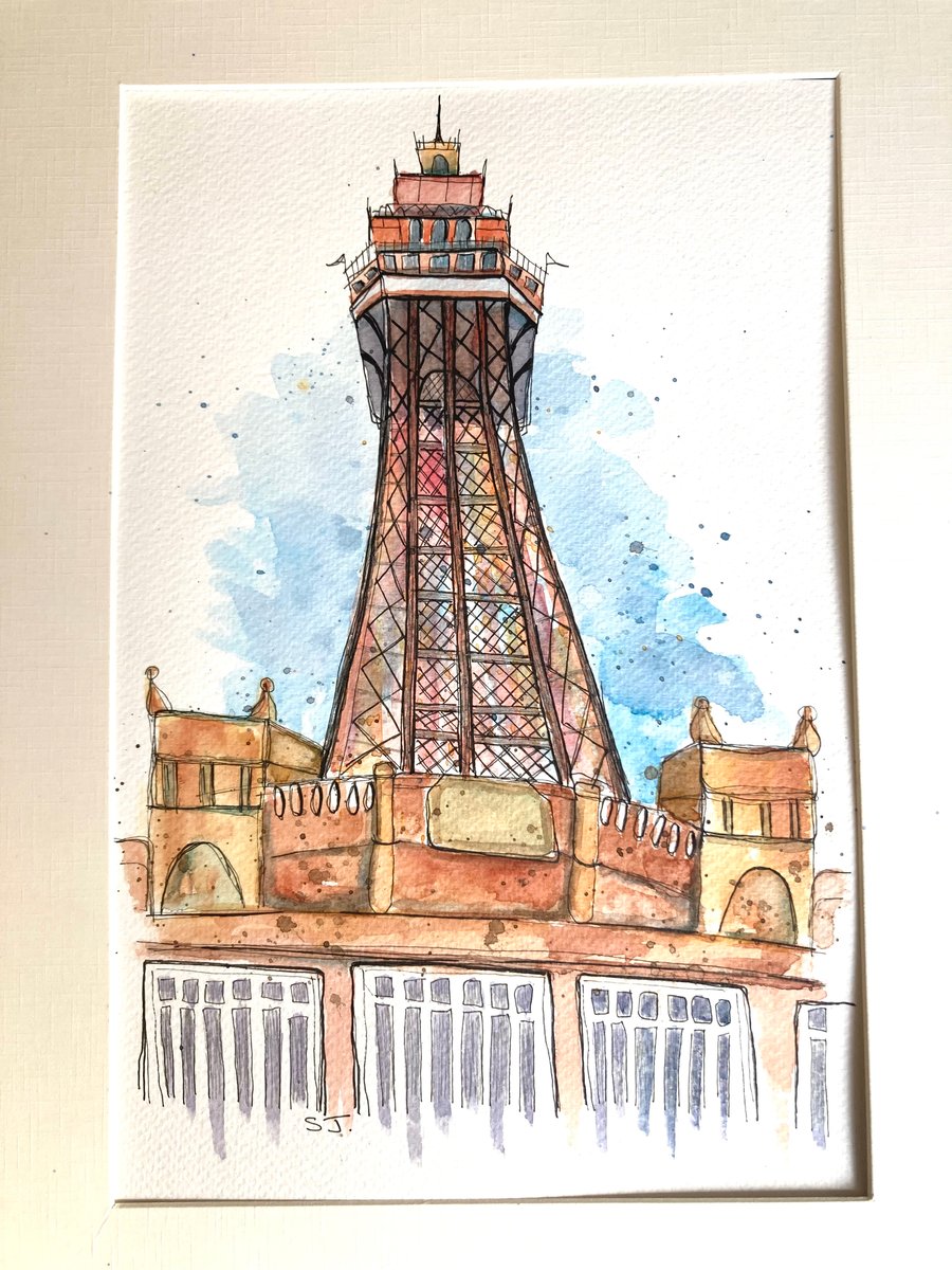 Original A4 watercolour of Blackpool Tower Lancashire UK 