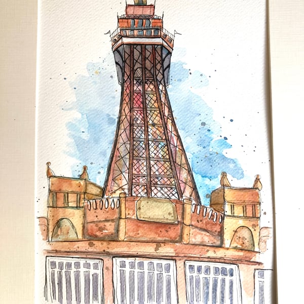 Original A4 watercolour of Blackpool Tower Lancashire UK 