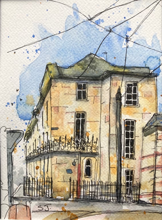 Original A5 watercolour of Georgian row in Fleetwood Lancashire urban sketch