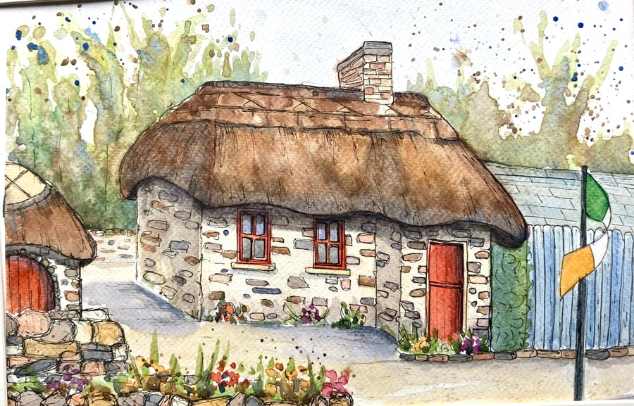 Watercolour art of Irish cottage, paintings of Ireland, landscape of Ireland  