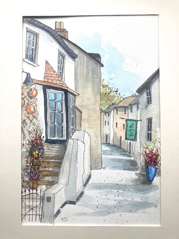 Original A4 watercolour of fisherman’s house in Polperro, Cornwall 