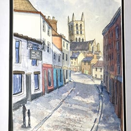 Original A4 Watercolour of Steep Hill in Lincoln Lincolnshire UK