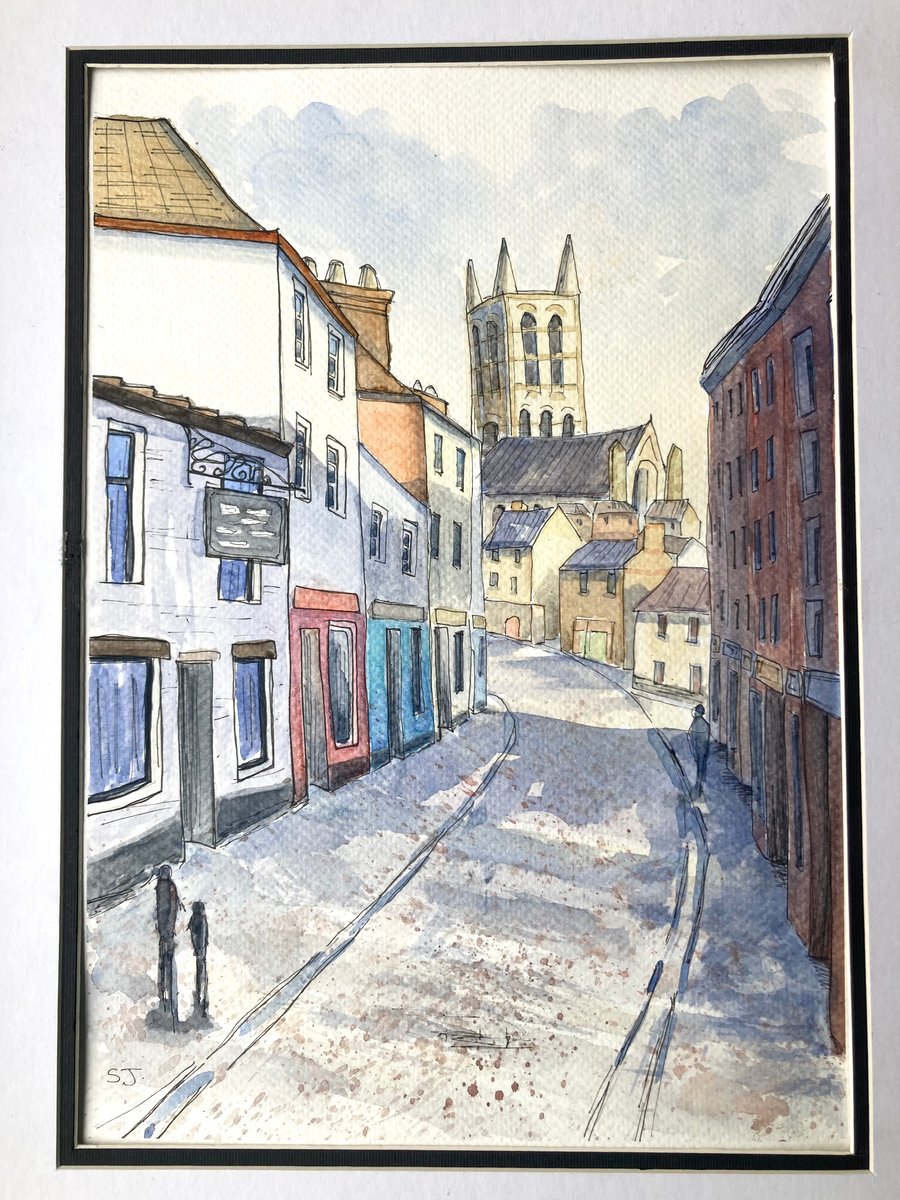 Original A4 Watercolour of Steep Hill in Lincoln Lincolnshire UK