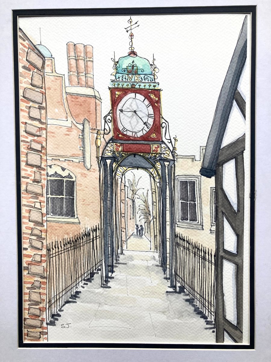 Original A4 Watercolour of Eastgate clockChester  England urban sketching