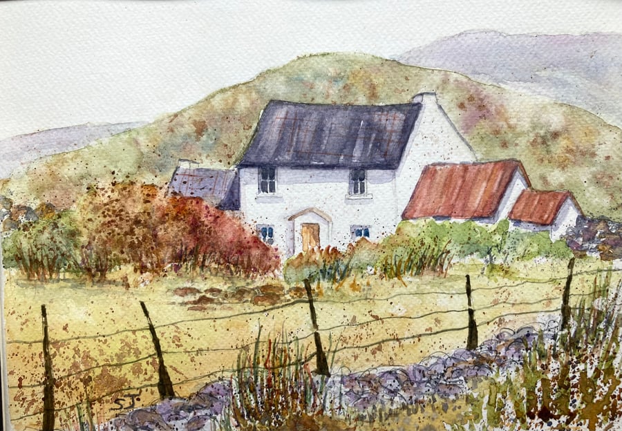 Original A4 watercolour of Irish country Farmhouse Ireland countryside 