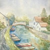 Original A4 Watercolour of Boats on the River Rhône. Landscape of France 
