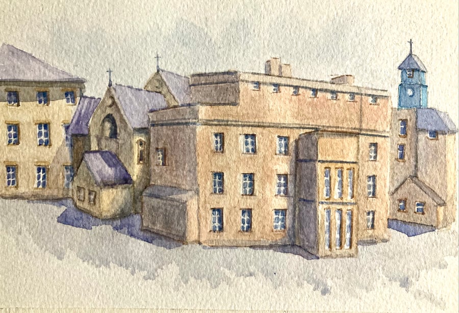 Original A5 watercolour of English building. 