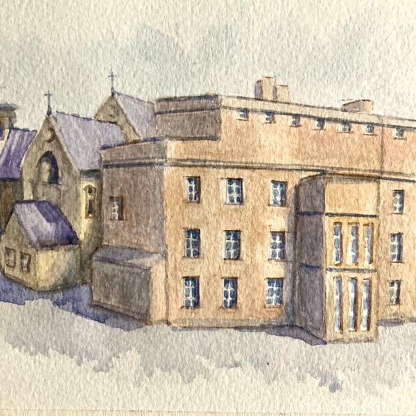 Original A5 watercolour of English building. 